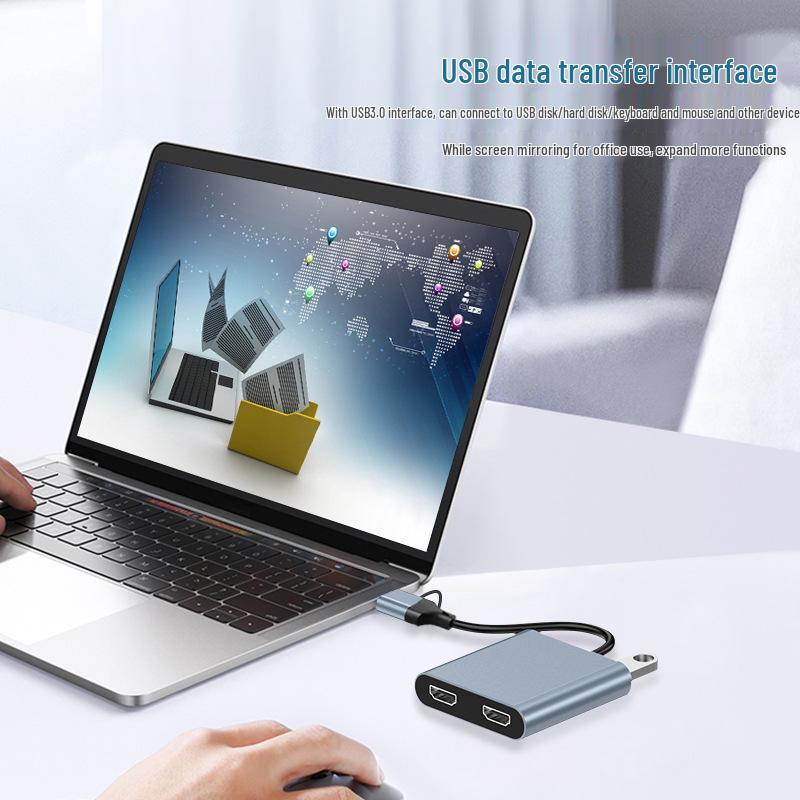USB-C To Dual HDMI Adapter with USB 3.0 Hub, Supports Independent Triple Displays for M1/M2 Graphics Cards
