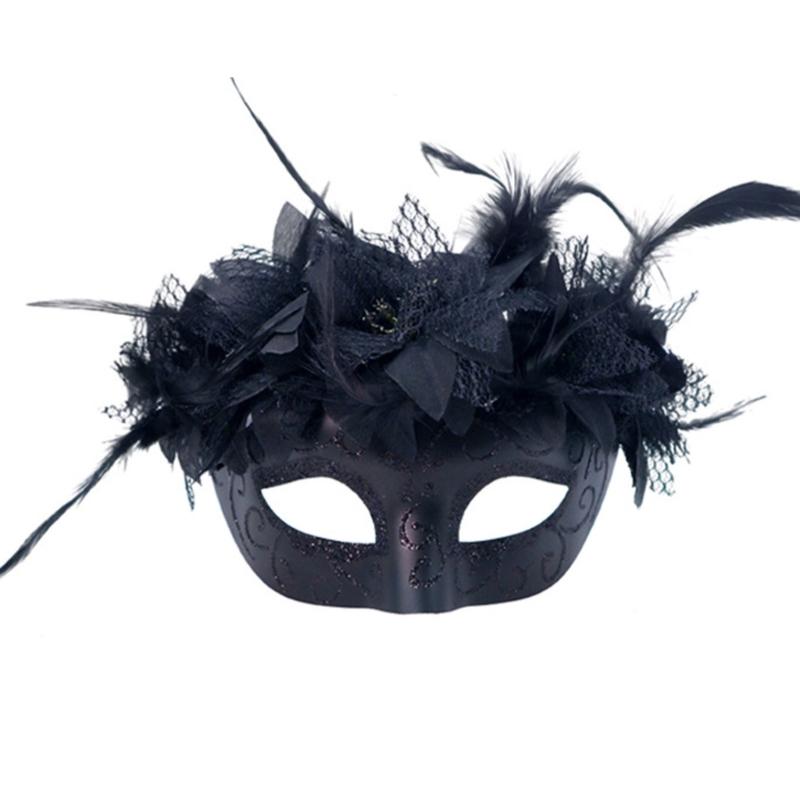 Feathered CosplayMask Masquerade Decoration Mask for Women Men Halloween Mask Costume Accessories Feathered Cosplay Mask чёрный