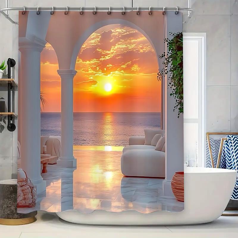 

Sunset Over The Sea Shower Curtain With Archway Design For Bathroom Decor Bring Warmth And Serenity To Your Home Waterproof W60H190(CM)-1 Pcs