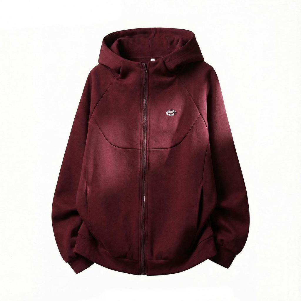 Men's Heavyweight Retro Color Block Embroidered Cardigan Hoodie Jacket