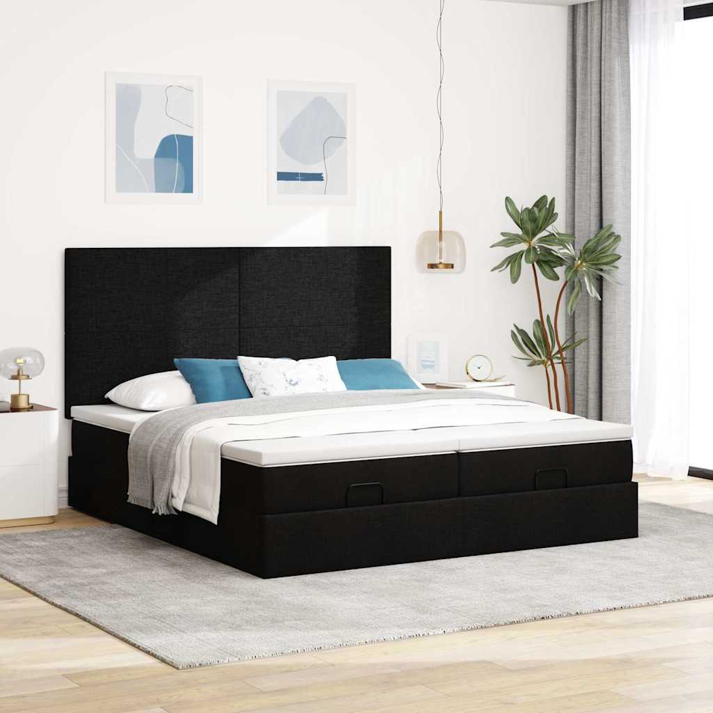 Ottoman Bed with Mattresses & LEDs Black 160x200 Cm Fabric
