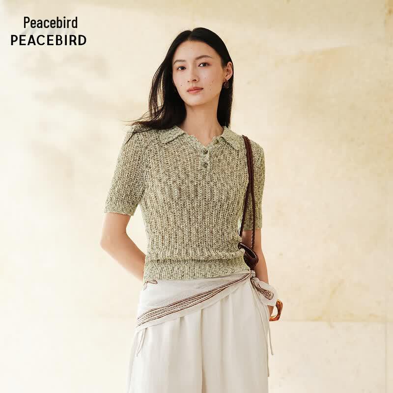 PEACEBIRD Women s Short Sleeve Polo Knit Top S
