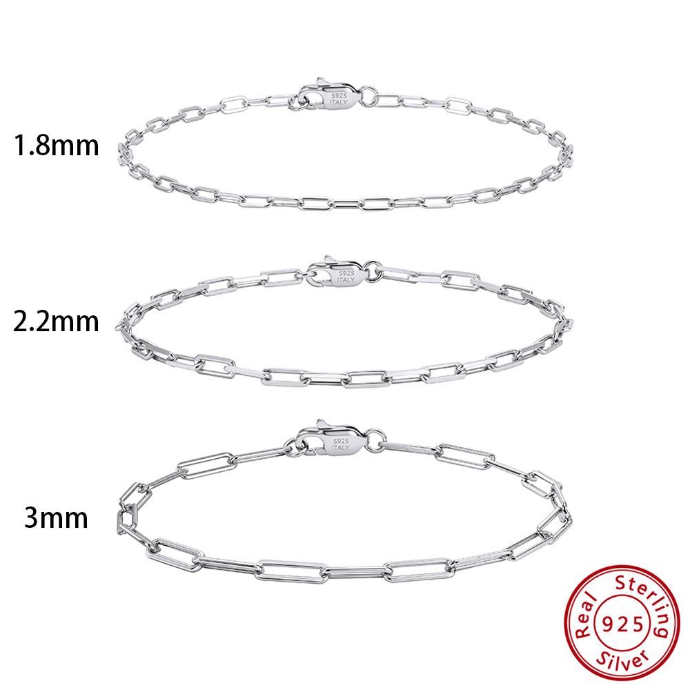 

EFFIE QUEEN Fashion 925 Sterling Silver Paperclip Chain Bracelets Women Men Chunky Paper Clip Bangle Party Jewelry Gift SB218 16.5cm&1.8MM