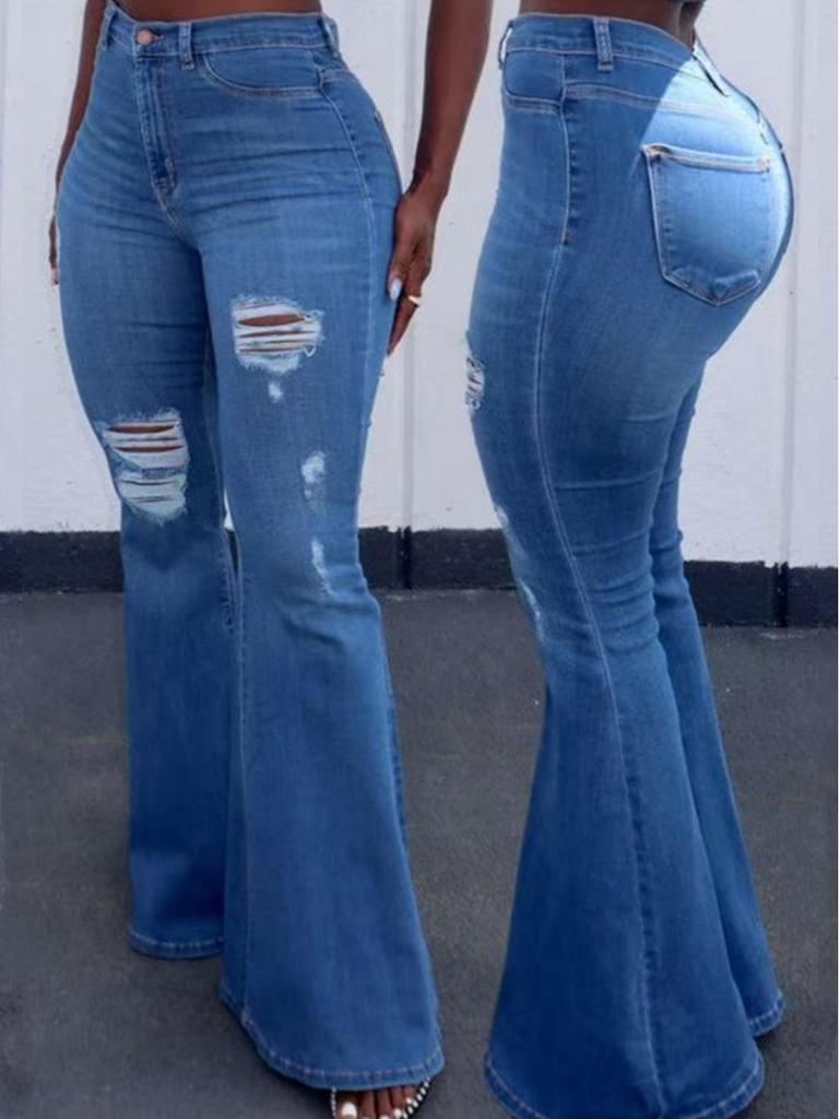 Women's High-Waisted Elastic Jeans: European and American Style, Plus Size Available