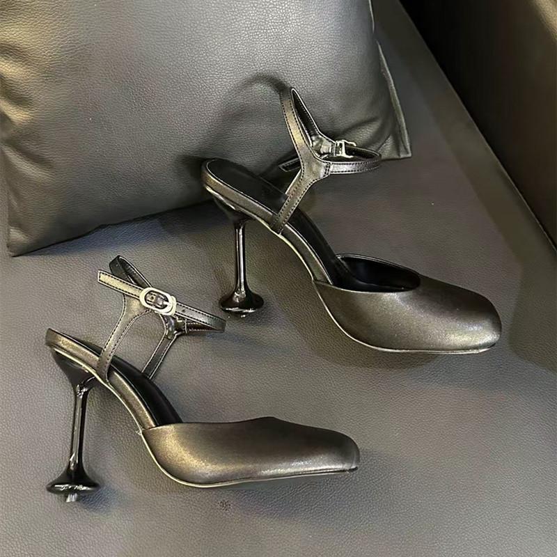 Mode Star Stil Mode Runde Zehenpartie Leder Damen Pumps Sexy Knöchelriemen Schnalle Büro Dame Dünne Hohe Absätze Sommer Party Kleiderschuhe