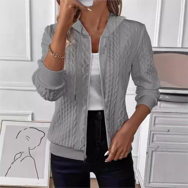 Wome's Jackets Coats Autumn And Winter New Fashion Long Sleeve Knit Zipper Hoodie White Coat Tops Elegant Women Casual Clothing