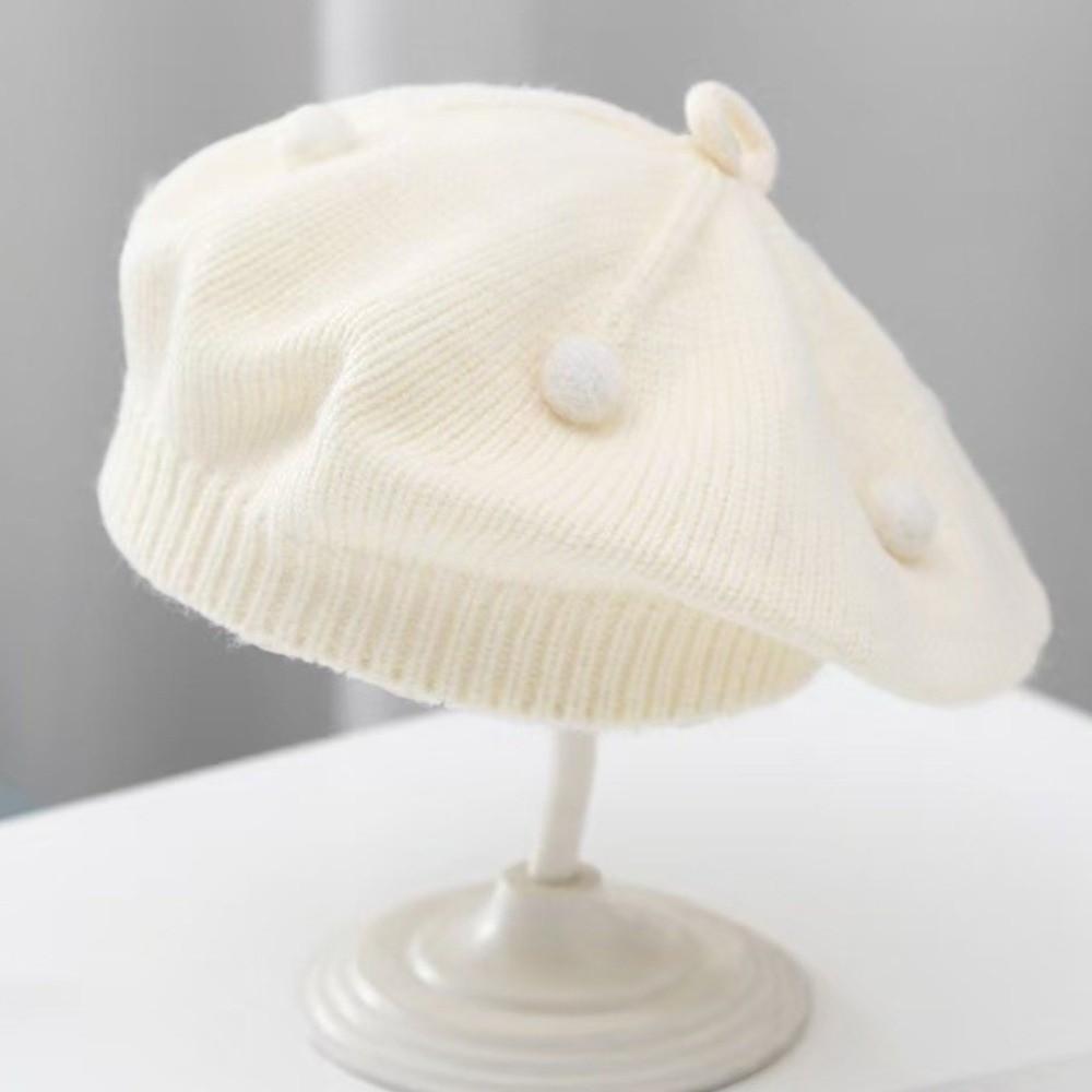 Soft Kids Knitted Beret Hat Solid Color Painter Cap Cute Pom Pom Beanie Infant