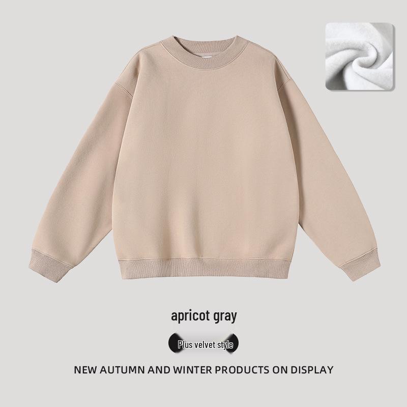 2025 Women's Solid Color Round Neck Sweatshirt - Basic Style, Trendy Brand, Loose Fit, Casual Fleece, Long Sleeve, Hoodless Top