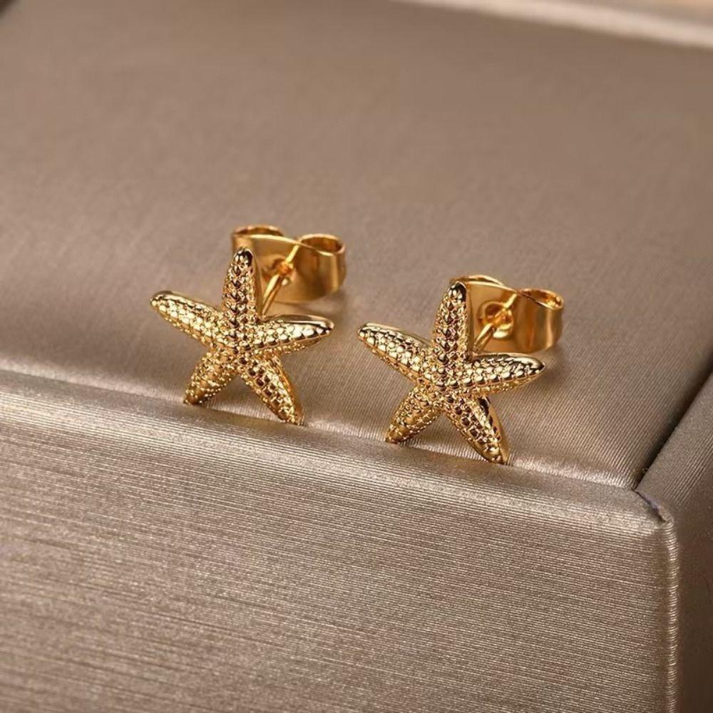 Gold Color Ear Studs Ocean Style Starfish Earrings High Quality Ear Jewelry Gift