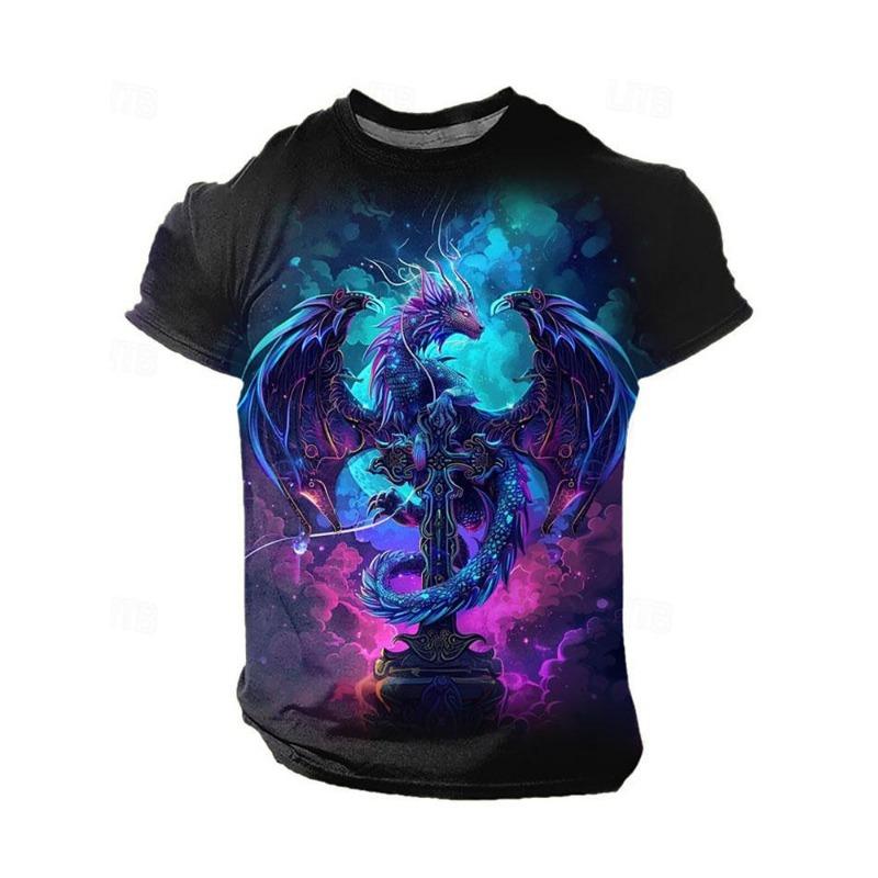 3D Dragon Print Men's T-shirt Summer Daily Casual Men's Street T-shirt Outdoor Sports Short Sleeve Urban Fashion Men's T-shirt