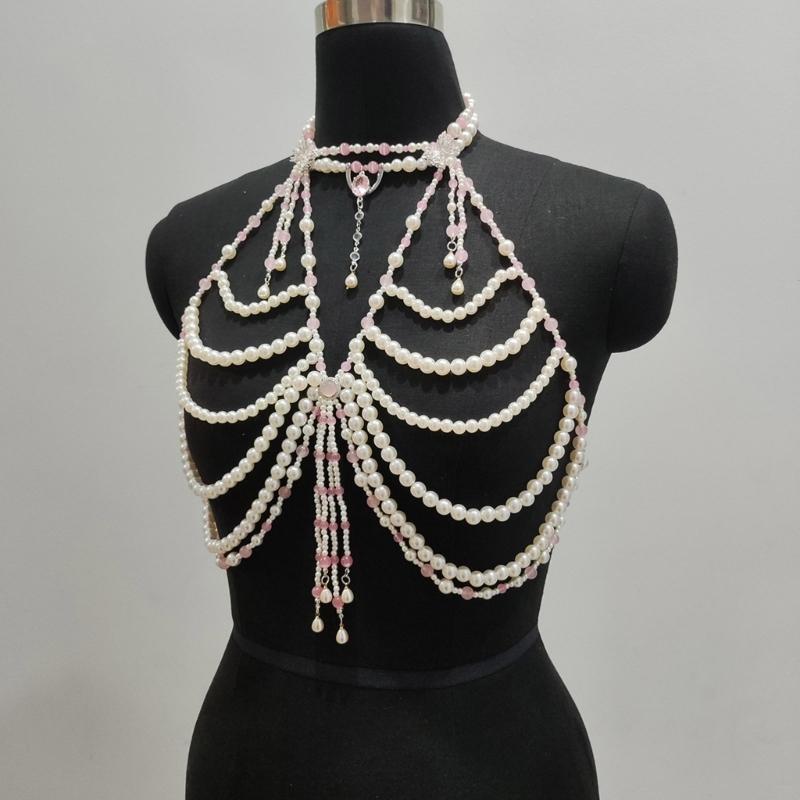 Adjustable Pearls Body Jewelry Body Chain Decoration for Trendy Women Strapless Dresses and Casual Stylish Outfits