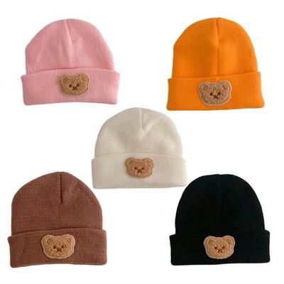 Lovely Bear Designing Toddler Bonnet Soft Knitted Hat Windproof Warm Headwear for Baby Aged 3 Months To 2 Years