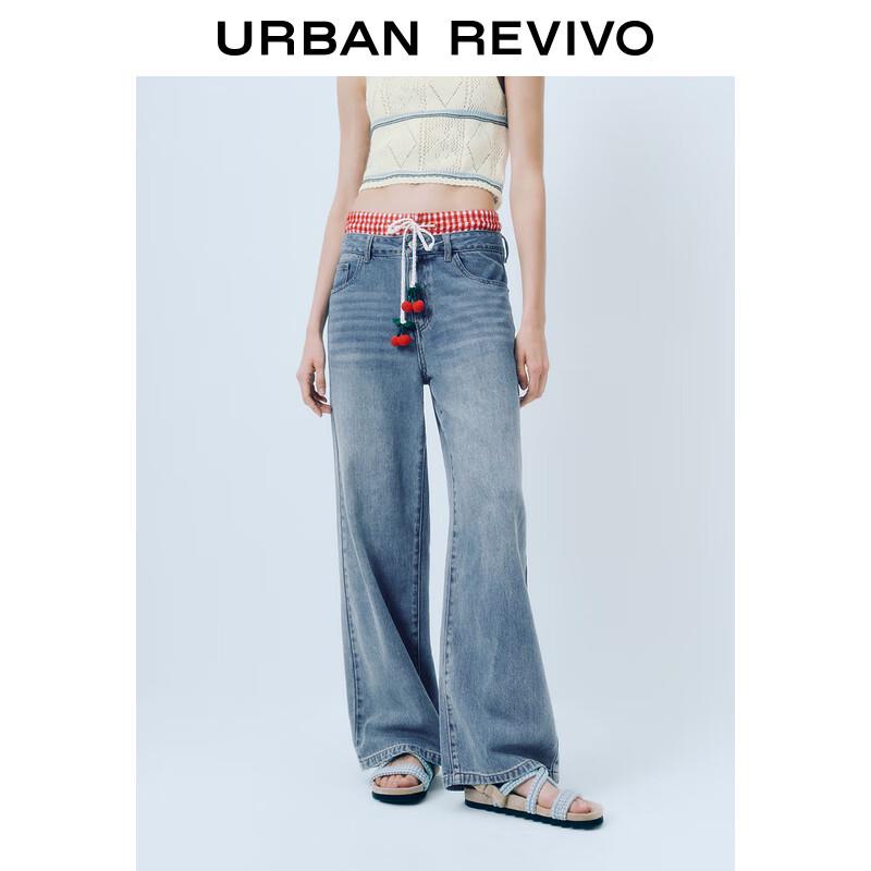 

UR Women s Patchwork Plaid Cherry Decor Denim Jeans 28