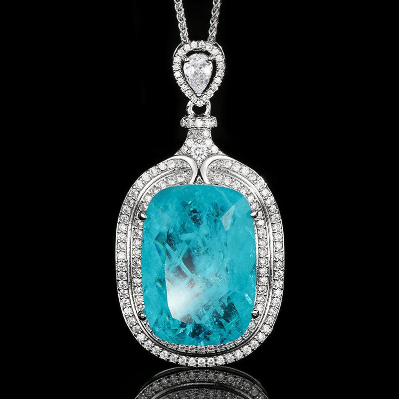 Jewelry Copper Bottom Gold-Plated Simulation Paraiba Temperament Retro About Pendant Necklace 20 * 28