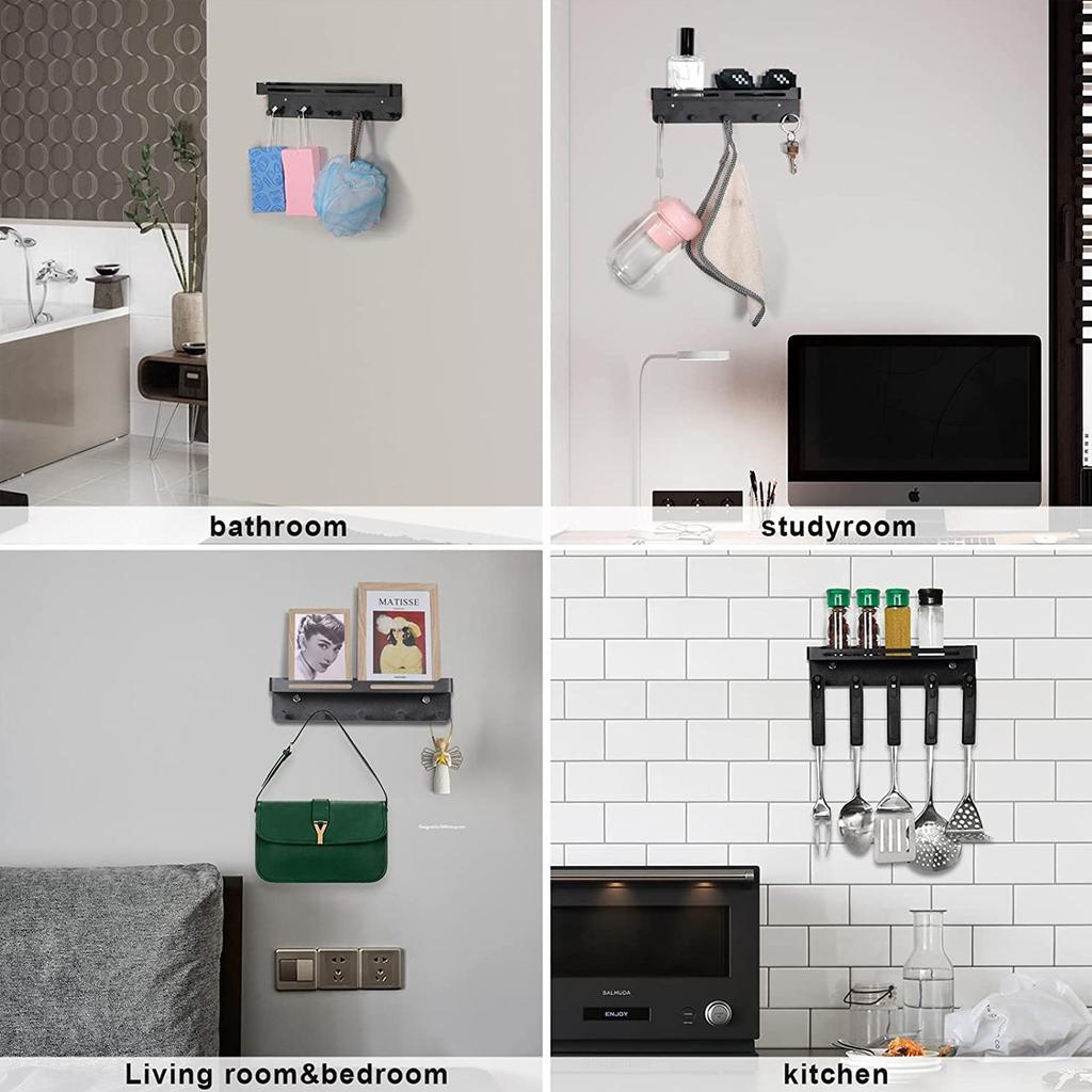 Stainless Steel Wall-Mounted Key Holder with Shelf and Mail Storage Hooks