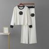 Trendy Embroidered Knit Top & Wide-Leg Pants Set for Women - Spring/Autumn Fashion