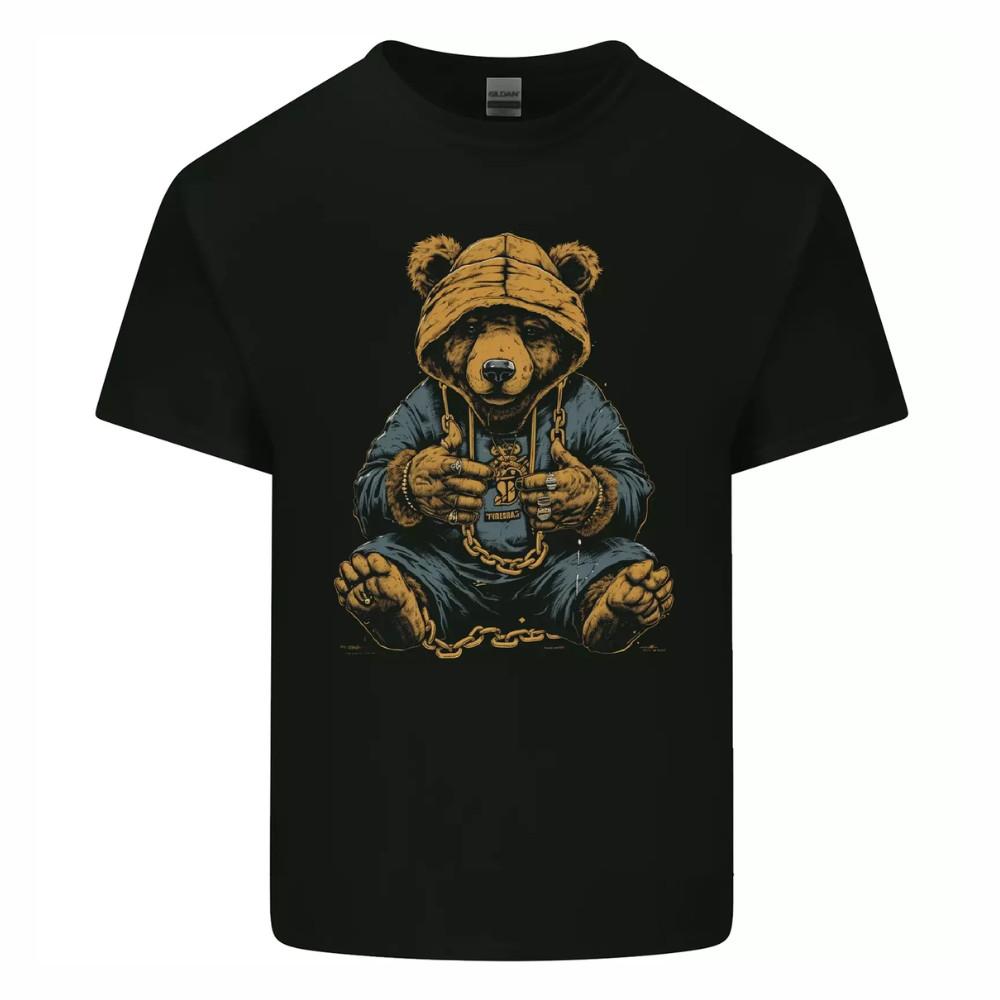 Hip-Hop Teddy Bear Gangsta Rap Gangster Mens Cotton T-Shirt Tee Top S