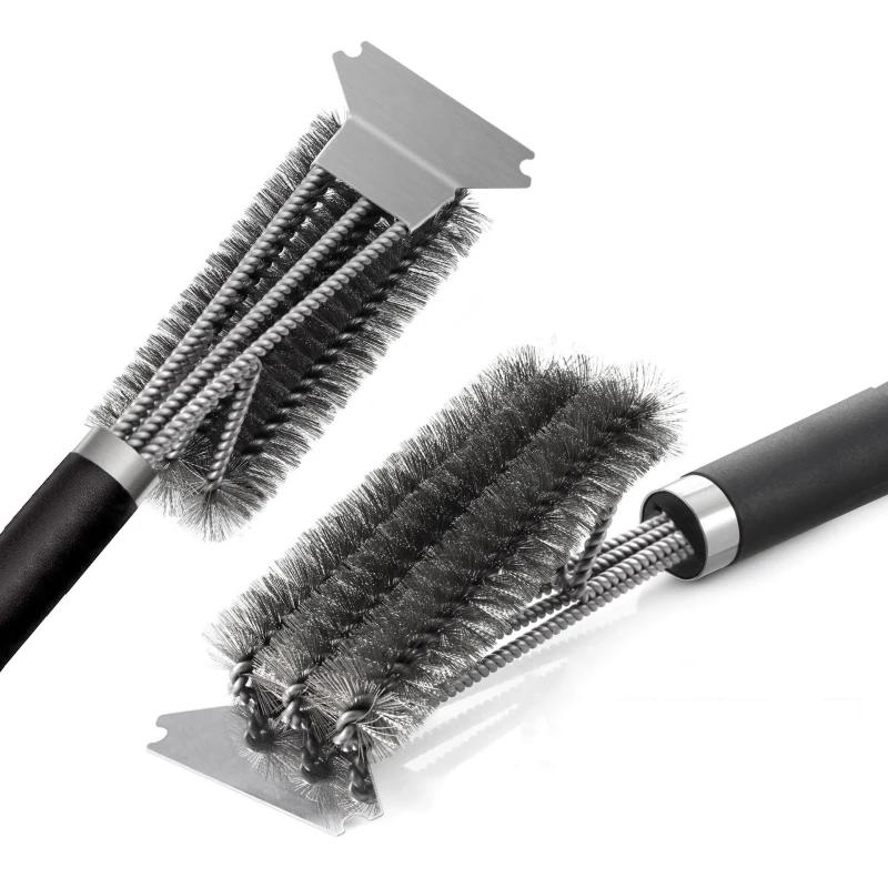 BBQ Grill Cleaning Brush Scraper Barbecue Duty Cleaner Kit Stainless Steel Bristles Cooking Tools Charcoal Cleaner With Spatula