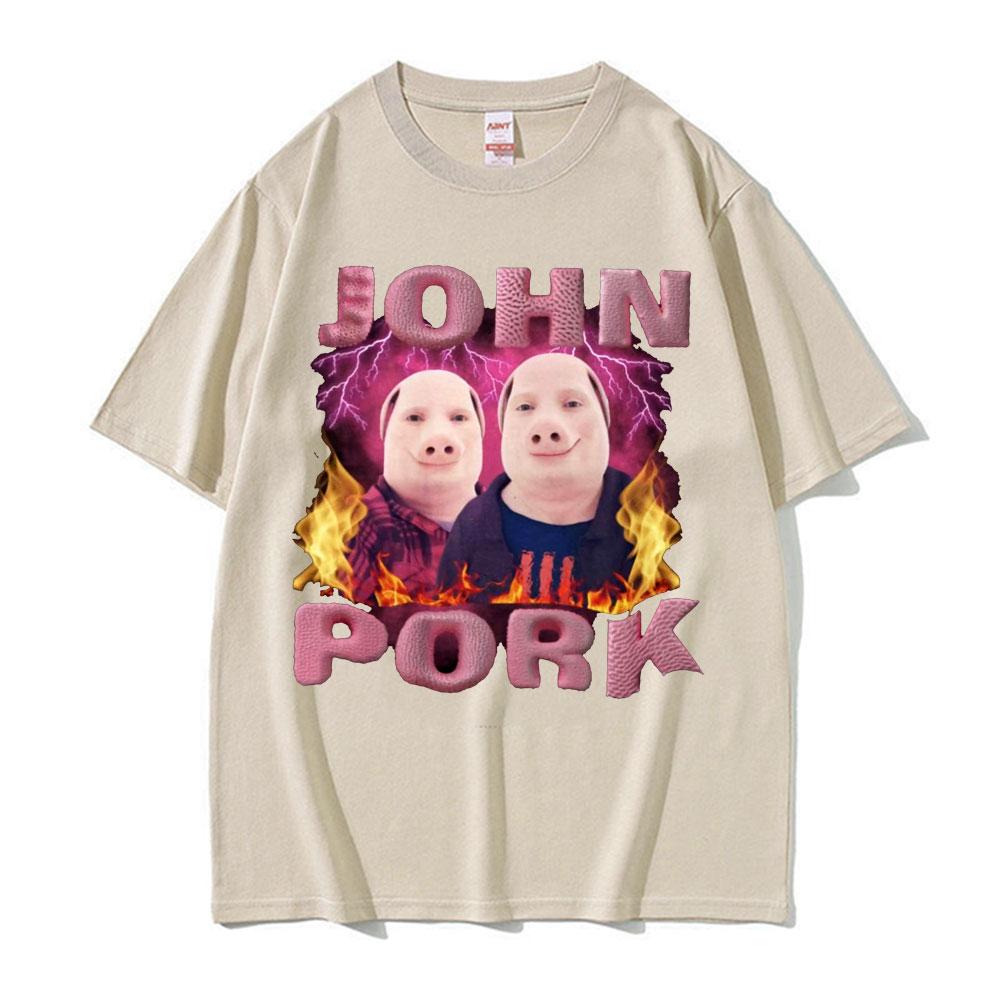 John Pork Meme Maiale Divertente Grafica Maglietta Unisex Abbigliamento Donna Hip Hop Moda Magliette Casual Umorismo Girocollo Magliette di Alta Qualità