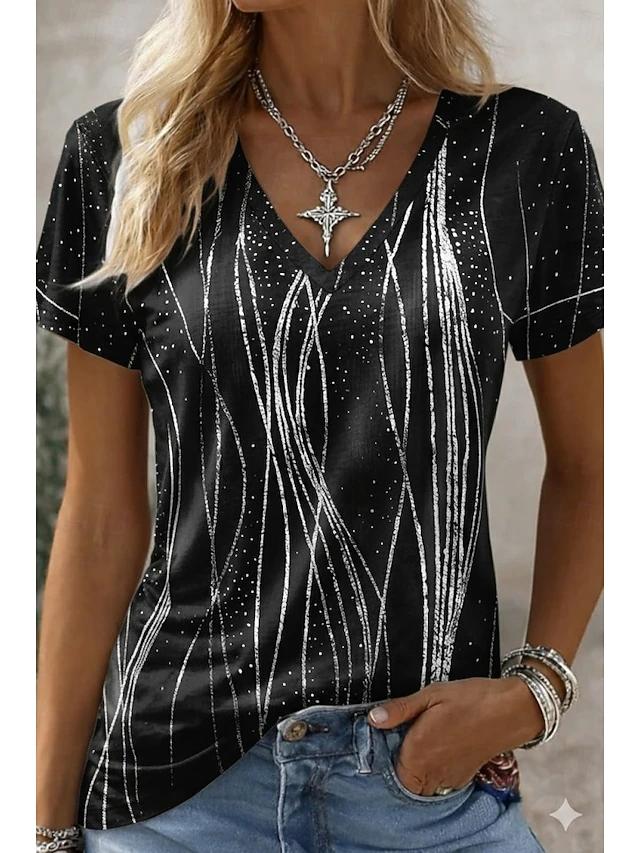 3D Butterfly Printed Short Sleeve T-shirt Korean Style Women's Clothes 2024 V-neck Short Sleeves Tees Shirt Loose Casual Blouses