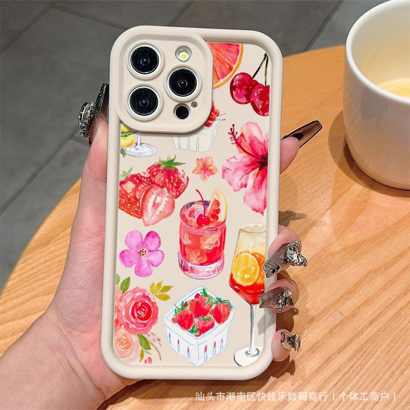 Strawberry Fruit Cocktail Is Suitable for iPhone 16 Cases, iPhone 15 Pro Max Trendy 11/12/13/14 Pro