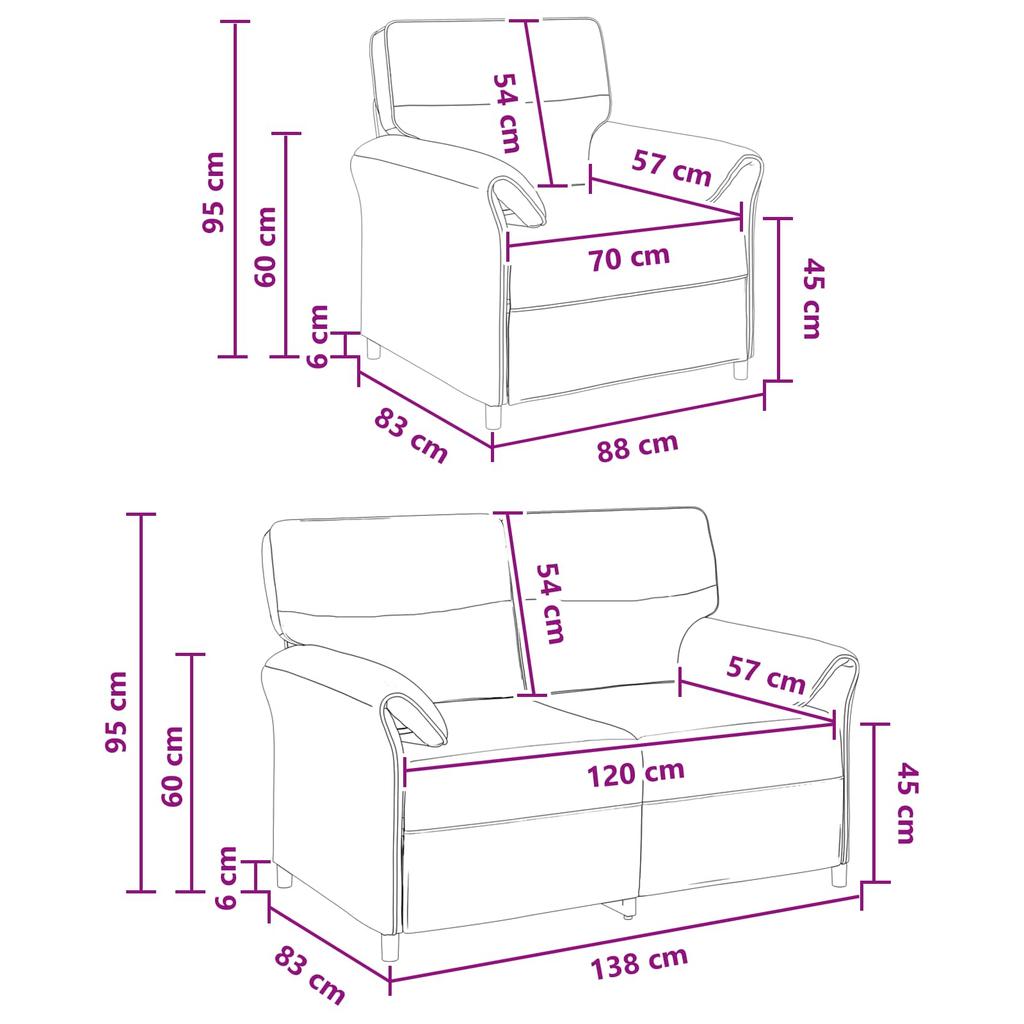 Sofa Set 2 pcs Dark Brown Fabric