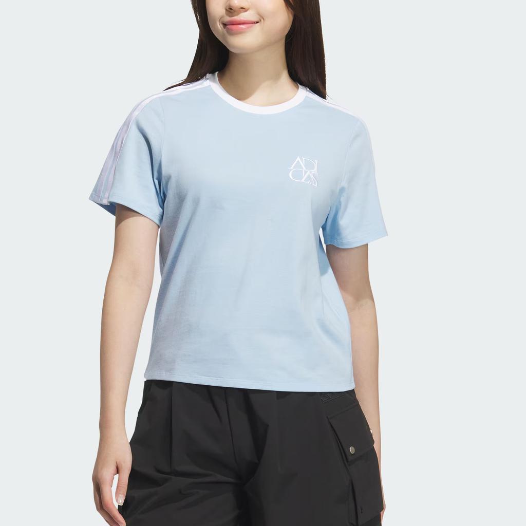 Adidas Dance Striped Comfortable Crew Neck Short Sleeve T-Shirt Women Tops Blue KE9099