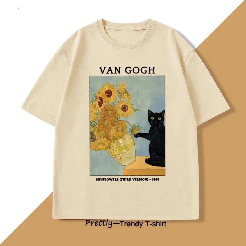 

Van Gogh Sunflowers Print TShirt Women Vintage Harajuku Short Sleeve Tees Casual Round Neck Women Tee Shirt Clothes S