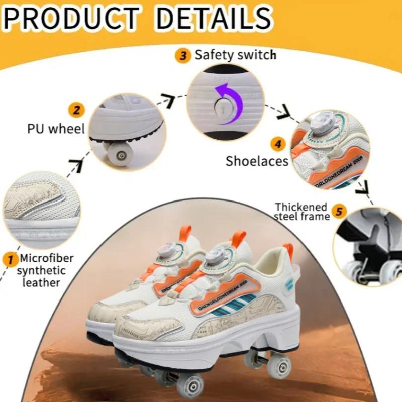 Kinder Rollschuhe Jungen Mädchen Lässig 4 Räder mit Bremsen Outdoor Laufschuhe Parkour Verformbar Abnehmbar Mode Skates