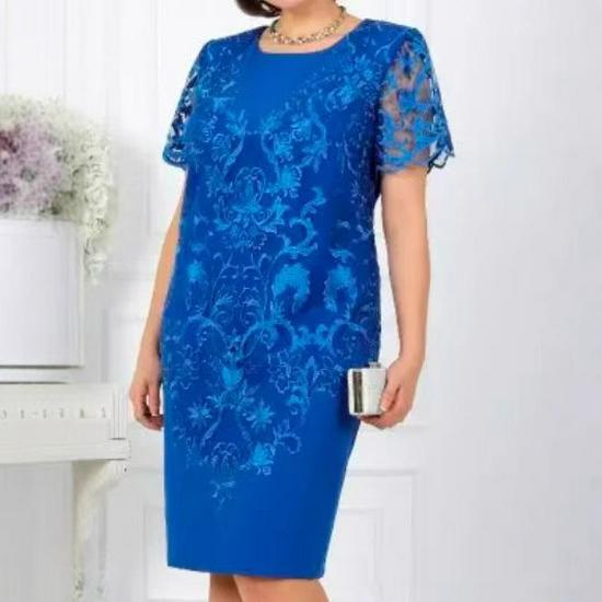 Lace Stitching Short Sleeve Two-Piece Evening Dress - Summer Fashion Trend