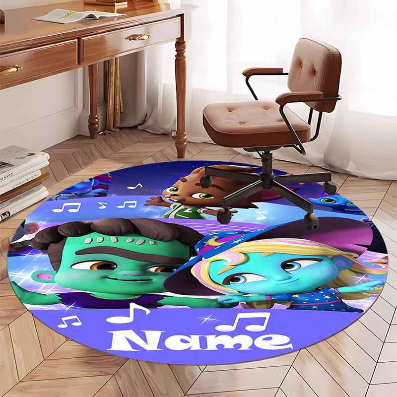 Custom Name Super Monsters Printed Round Rug Carpet Chair Rug Area Rug Entryway Doormats,for Office Chair Living Room Bedroom Kitchen Room.