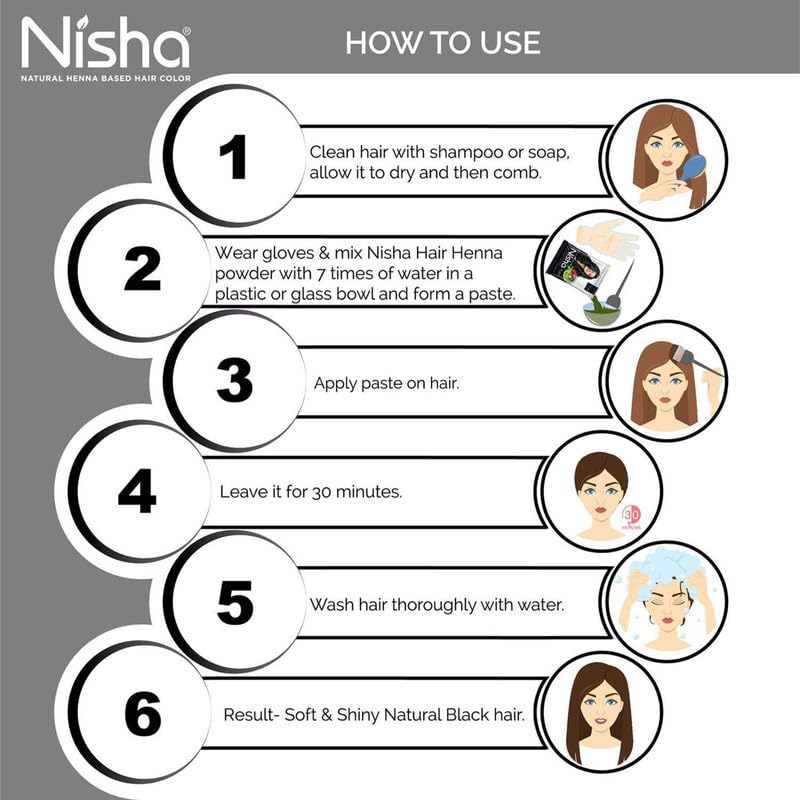 Nisha Colore Naturale per Capelli all'Henné Confezione da 25g da 12 | Tintura Capelli Semi-Permanente Erboristica Nera per Capelli Setosi e Lisci
