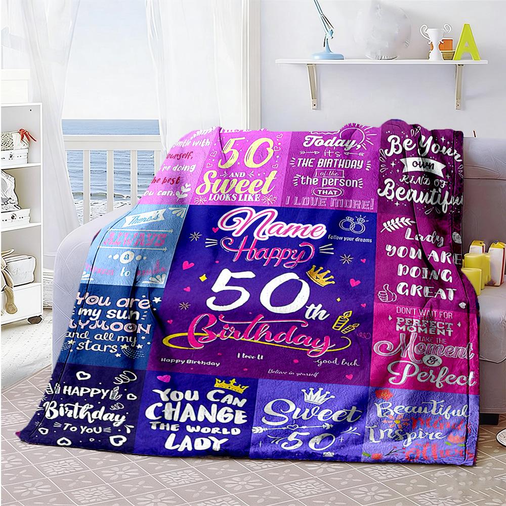 Birthday Personalized Name Blanket Throw Customizable Blanket Soft Warm Cozy for Picnics Sofa Living Room Bed Ideal for All Seasons