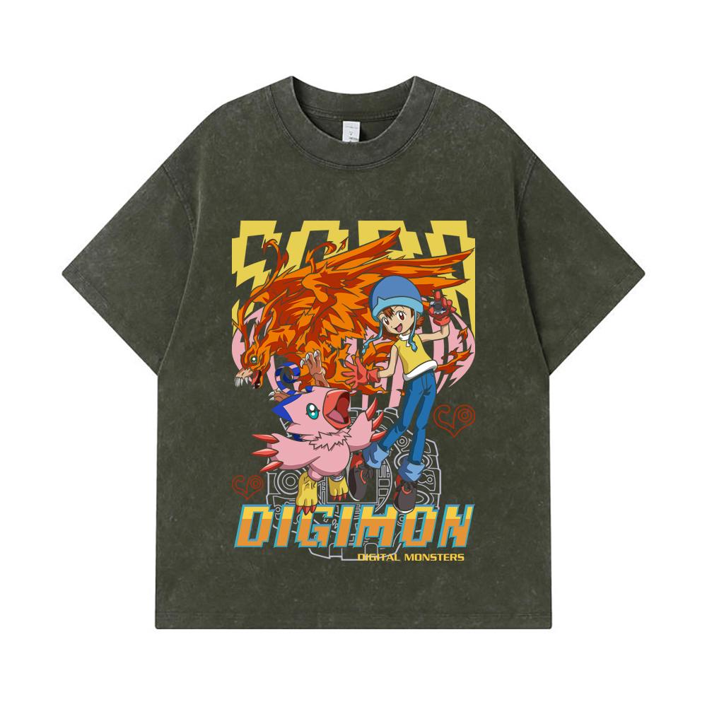 

275 GSM Washed T-shirts 100% Cotton Digimon V3 Piyomon Print Unisex Heavy Cotton T Shirt S