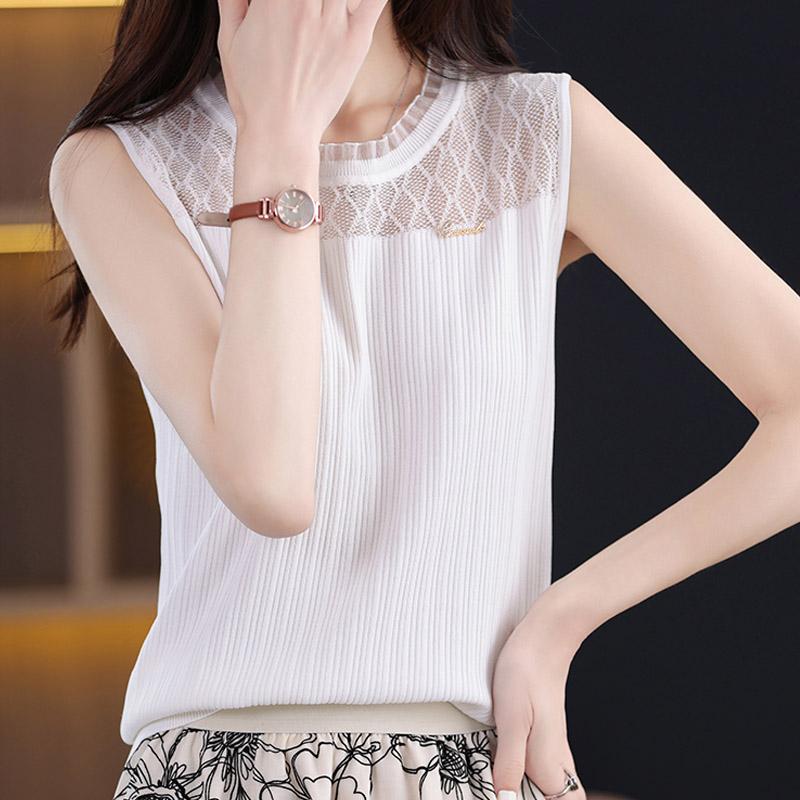 Black Tank Tops Women 2025 Summer Sleeveless O-Neck White Knitted Tank Tops Camis Women Tops JJ290