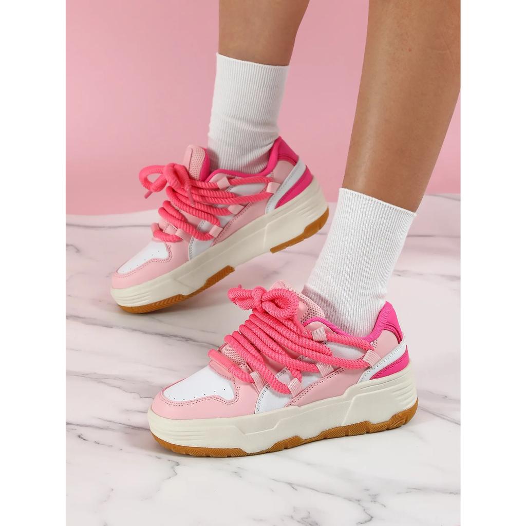 Fashion Platform Sneakers Women Chunky Shoes PU Leather Casual Shoes Ins Board Shoes Lace-up Outdoor Walking Footwear