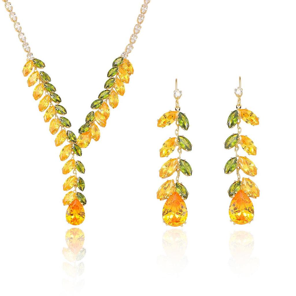 European & American Fashion Trend Zircon Earrings Necklace Set with Wheat Ear Tassel - Fresh, Stylish Jewelry Clavicle Chain.
