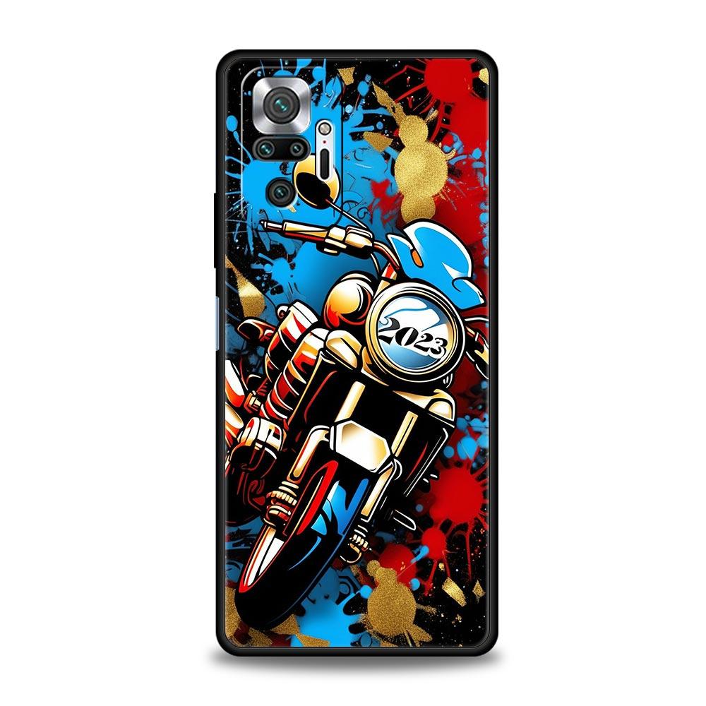 Colors Vintage Motorcycle Painted Phone Case Cover for Redmi 14C 10C Note 15 14 13 12 10 11 K40 Pro Plus 5G Soft TPU Shell Bags