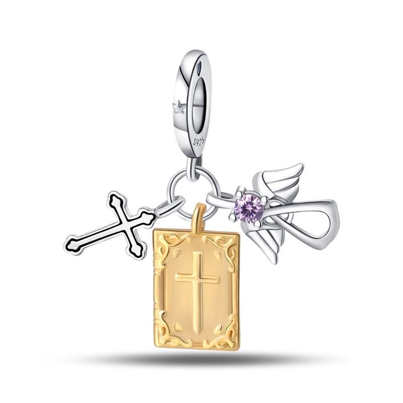 Classic Copper Holy Angel Cross Charms Beads Pendants For Women Fit Qikaola Original Bracelets Diy Jewelry Gift
