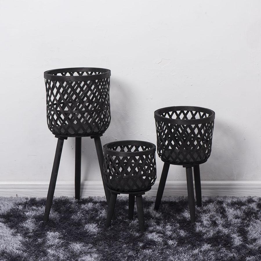 Nordic Rattan Woven Plant Stand - Handmade High-Leg Wooden Flower Pot for Indoor/ Balcony/ Living Room.