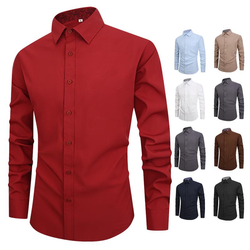 New Men's Shirt Solid Color Long Sleeve Men's Shirt Casual Simple Slim Business Fashion Shirt Men's Clothing