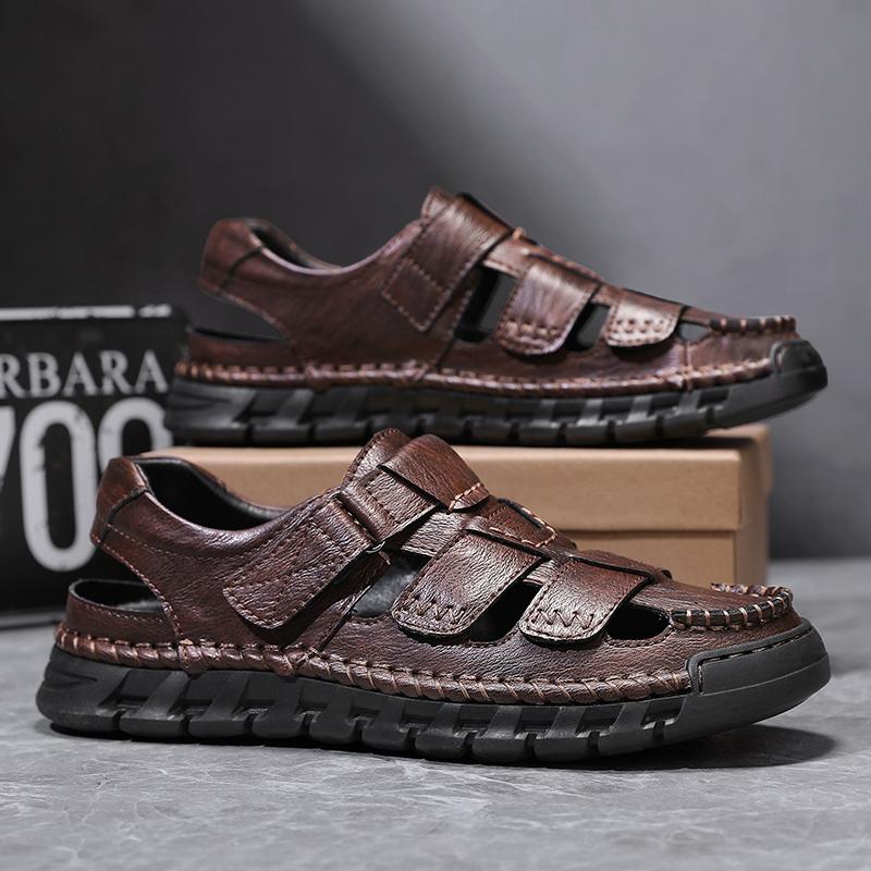 Fashion New Design Men's Beach Shoes Handmade Leather Sandals Fashion Men Suitable Roma Shoes Vacation Summer Flats Non-slip Man Sandals