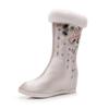 Winter Warm Mid-Calf Boots for Women Anti-Slip Faux Fur Lining Embroidered Snow Booties Women's Fleece Lined Side Zipper Wedge Walking Boots Shoes