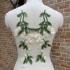 2 Stück Grüne Blatt-Gänseblümchen-Blumen-Bestickte Aufnäher Elegante Exquisite Kleidung Applikation Vintage Kleidung Aufnäher Nähen