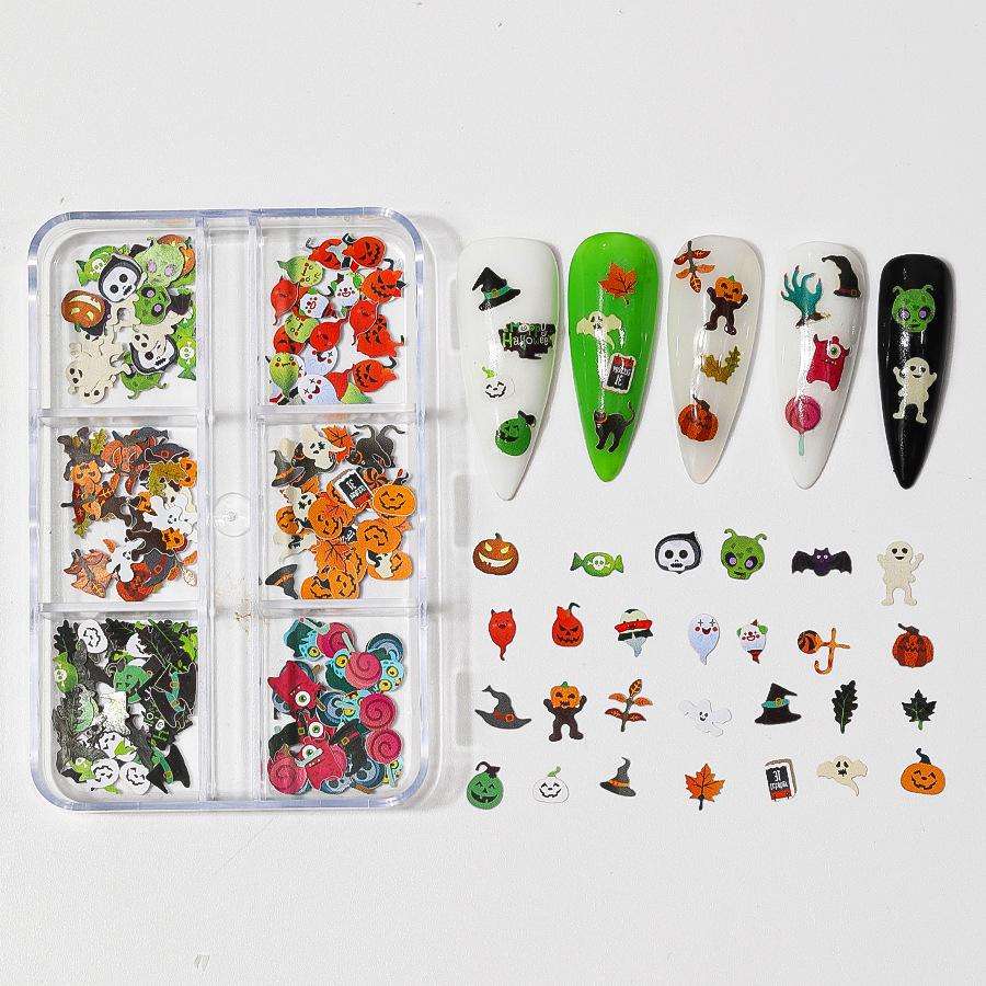 2024 Halloween Nagelkunst Set: Totenkopf, Geist, Spinne & Fledermaus Legierungsdekorationen