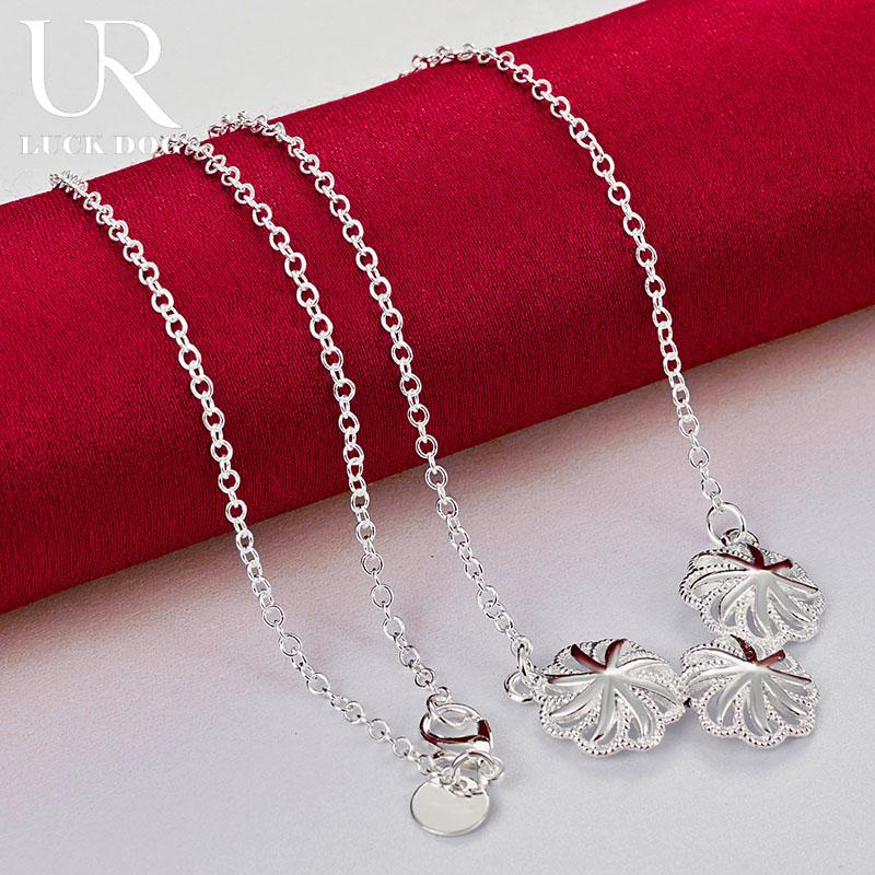 925 Sterling Silver Three Flower Pendant Necklace Fashionable Wedding Jewelry