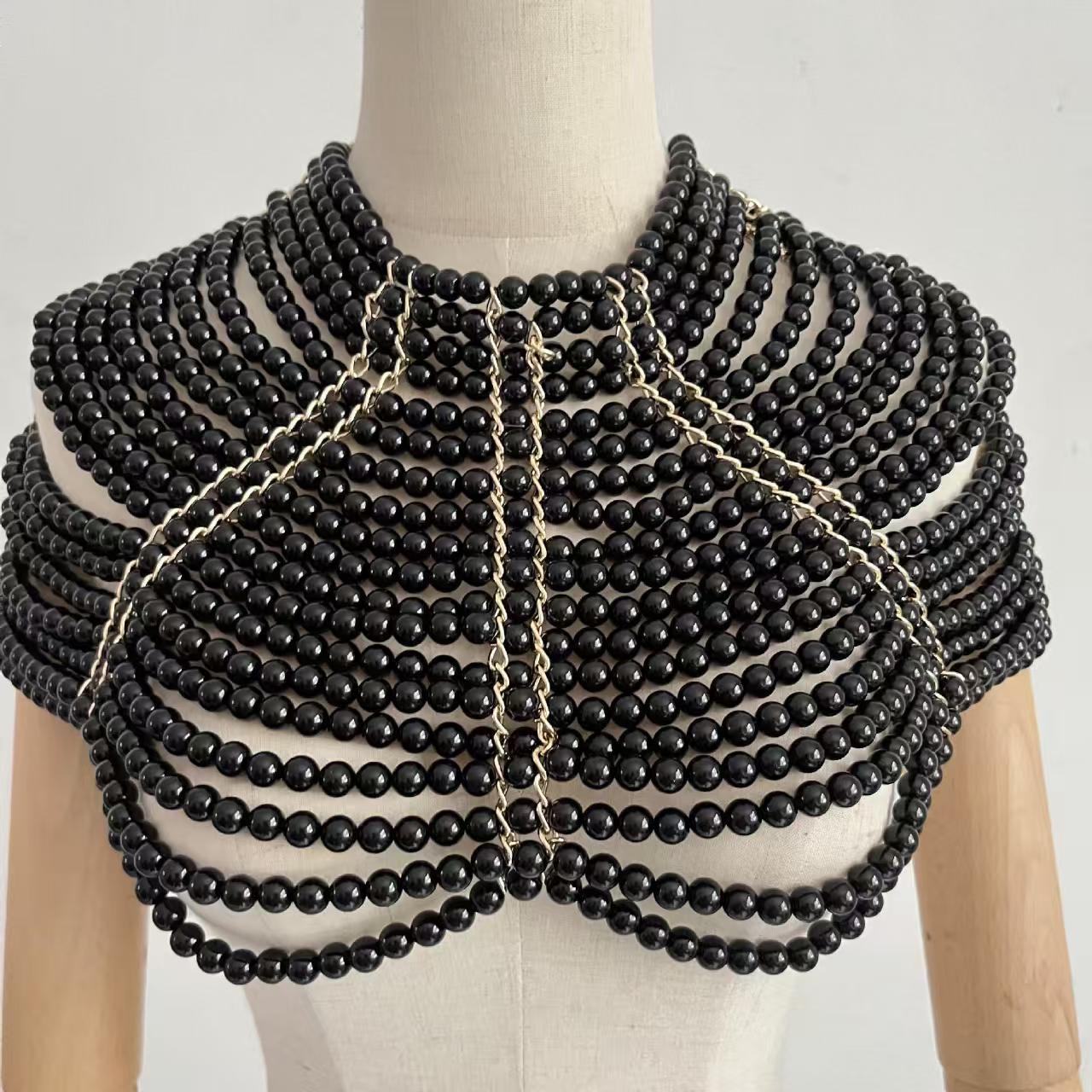 

Heavy Industry Pearl Body Chain Fashion Multilayer Beaded Shoulder Chain Bridal Dress Accessories