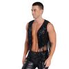 Men Sparkly Sequin Cowboy Vest Open Front Tassel Rivets Shiny Western Waistcoat for 70s Disco Club Parties
