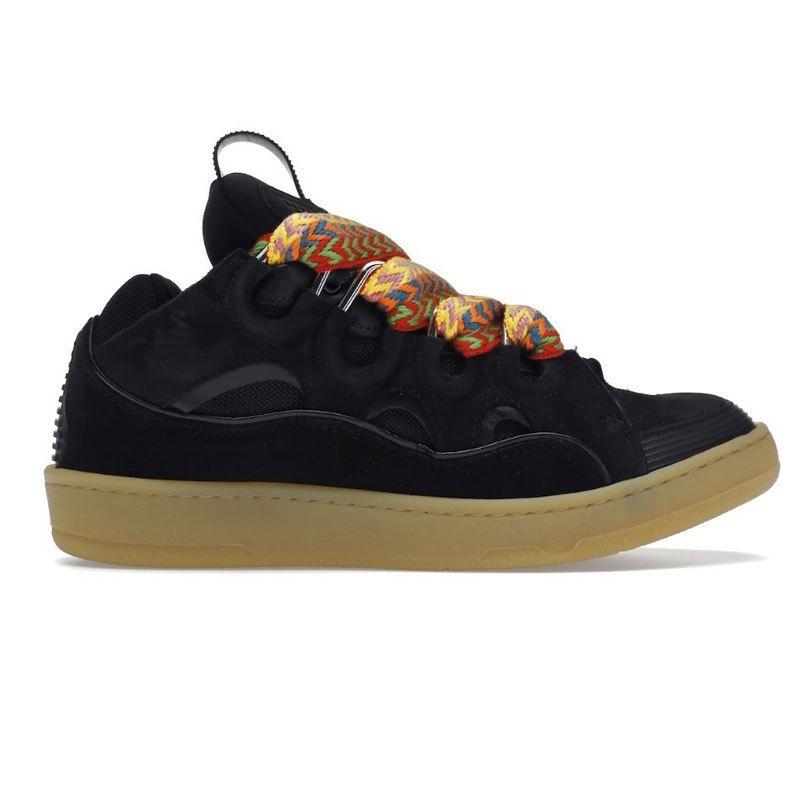Langfan Men's and Women's Leather Splicing Lace-up CURB Sports and Leisure Shoes Retro Board Shoes New Shoes