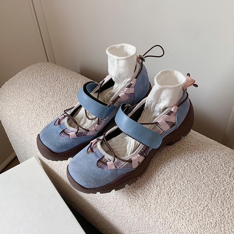 

New comfortable design sense niche casual function style ballet shoes Velcro platform Mary Jane women s shoes sports shoes 42 небо синє кольору